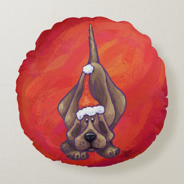Coussins Ronds Noel de Chien À La Hache Sur Rouge (Devant)