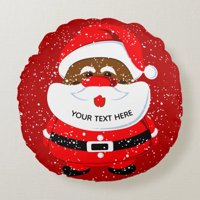 Coussins Ronds Noël du Père Noël afro-américain (Devant)