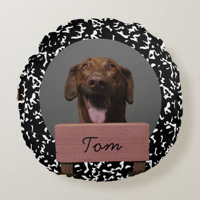 Coussins Ronds Noël noir et blanc Custom Dog (Devant)