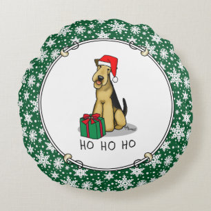 Coussins Ronds Noël Père Noël Airedale Terrier HO HO Cher