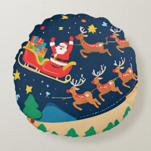 Coussins Ronds Noël Père Noël Reindeer Arrive En Ville