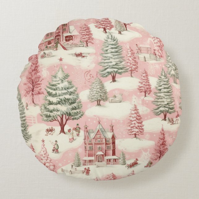 Coussins Ronds Noël rose vintage (Devant)