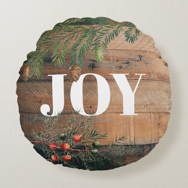 Coussins Ronds Noël Rustic Wood Joie (Devant)