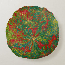 Coussins Ronds Noel Vert Rouge Or abstrait marbré