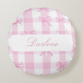 Coussins Ronds Nœud à carreaux rose personnalisé