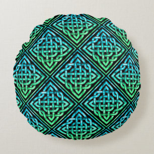 Coussins Ronds Noeud celtique - Bleu diamant Vert