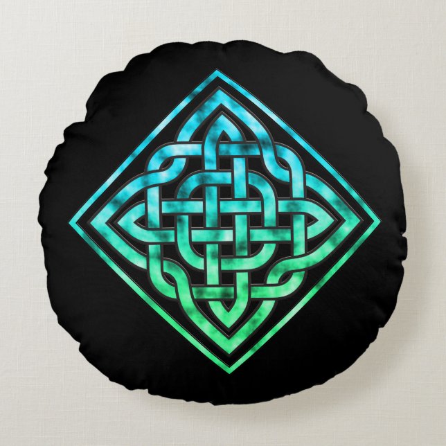 Coussins Ronds Noeud celtique - Bleu diamant Vert (Devant)