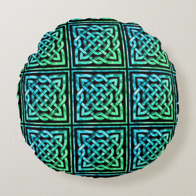 Coussins Ronds Noeud celtique - Carré bleu vert (Devant)
