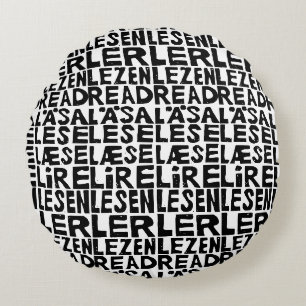Coussins Ronds Noir et blanc "Lire" en 8 langues Lino Imprimer