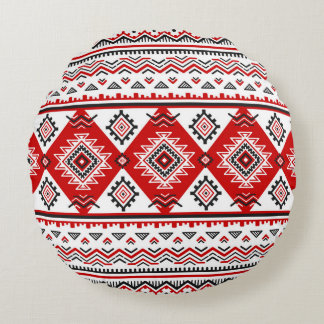 Coussins Ronds Noir noir rouge, motifs ukrainiens.