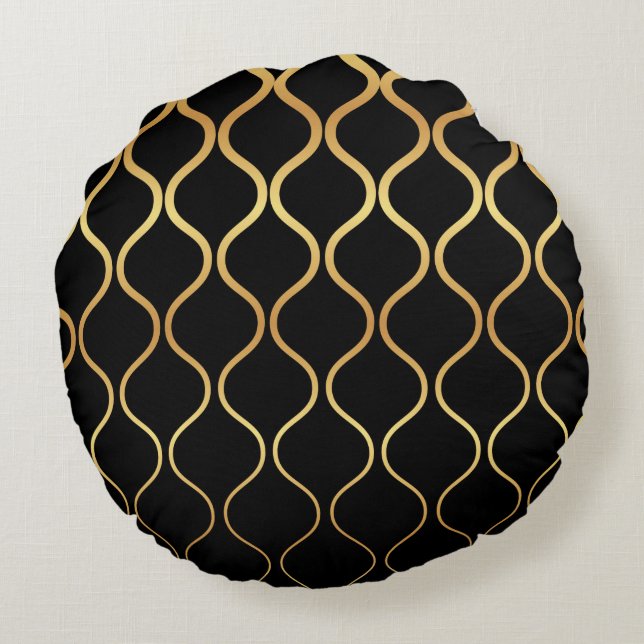 Coussins Ronds Noir, or, cool, tendance, design abstrait rétro (Dos)