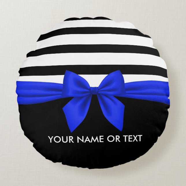 Coussins Ronds Noir personnalisé, blanc Gras Gras Gris Bleu Bow (Devant)