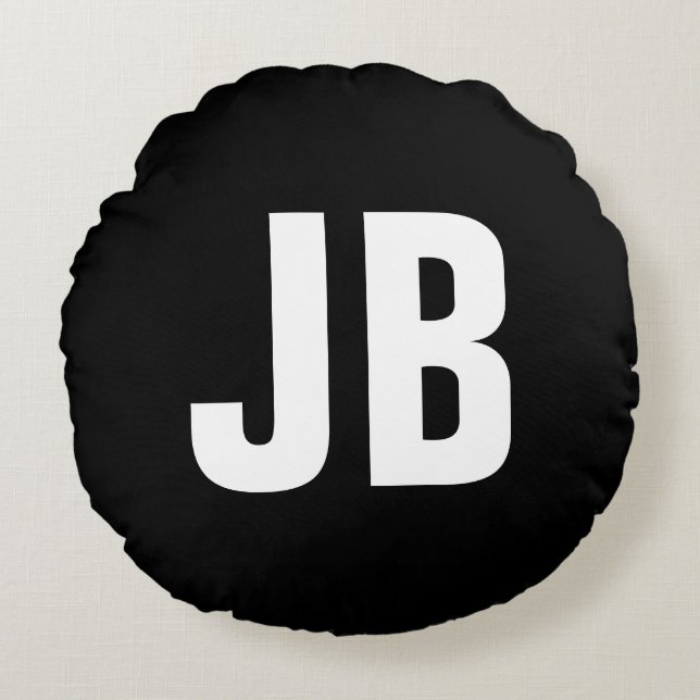 Coussins Ronds Noir sobre simple et tendance initiales monogramme (Devant)