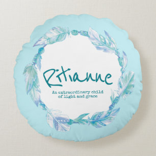 Coussins Ronds Nom de l'aquarelle en plumes signifiant Ritianne a