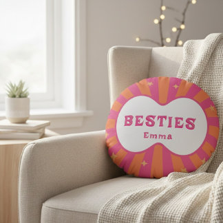 Coussins Ronds Nom des meilleures amies Rose Orange Rétro Rond 