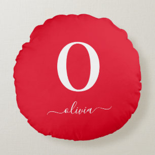 Coussins Ronds Nom du script Monogramme Personnalisé Rouge Et Bla