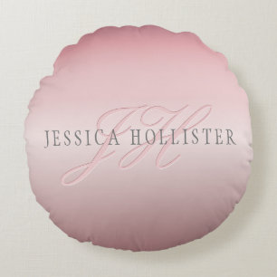 Coussins Ronds Nom et monogramme Soft FAUX Rose Gold Blush
