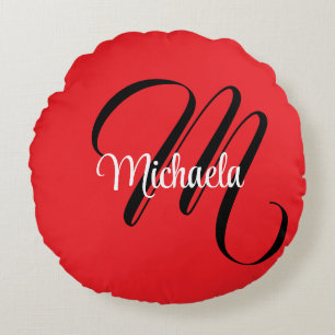 Coussins Ronds Nom initial minimaliste moderne monogramme rouge