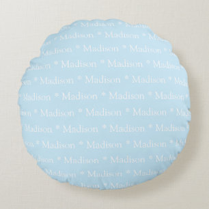 Coussins Ronds Nom personnalisable bleu clair blanc double face