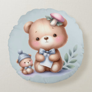 Coussins Ronds Nom personnalisé Cute Teddy Bear Animal Art
