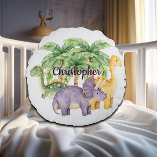 Coussins Ronds Nom personnalisé Dinosaures Palmiers
