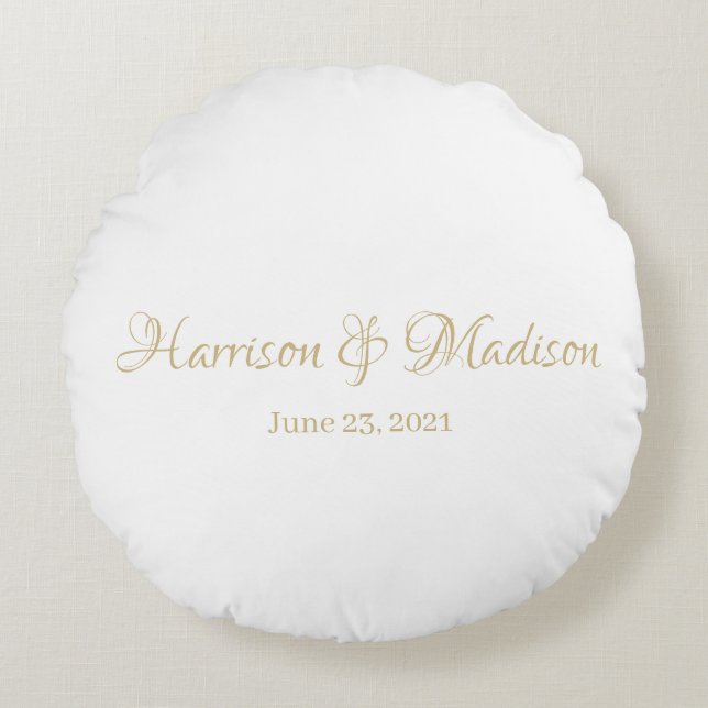 Coussins Ronds Nom personnalisé et Mariage de date (Devant)