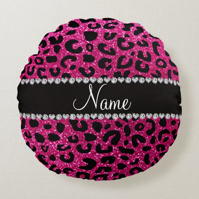 Coussins Ronds Nom personnalisé neon rose parties scintillant ros (Devant)