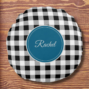 Coussins Ronds Nom, Toute couleur foncée, Chèque Buffle Blanc Noi