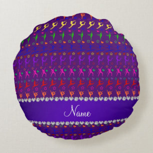Coussins Ronds Nom violet arc-en-ciel gymnastique coeurs étoiles