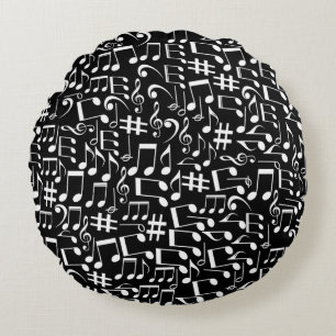 Coussins Ronds Notes de musique blanches dansantes Amoureux de mu