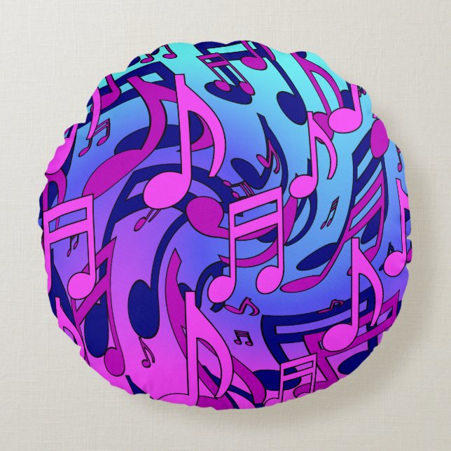 Coussins Ronds Notes musicales Motif Aqua rose vif (Devant)