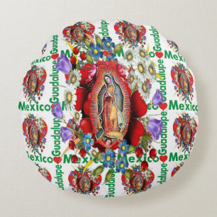 Coussins Ronds Notre-Dame de Guadalupe Vierge Aztèque Mexicaine