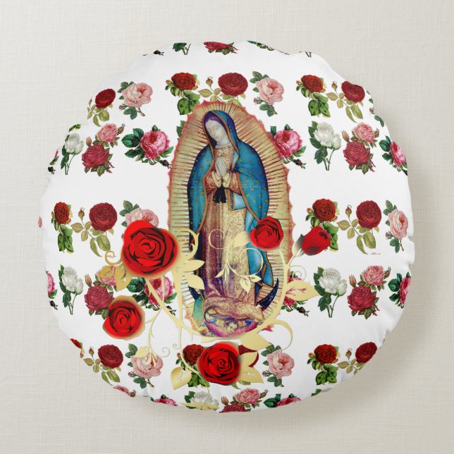 Coussins Ronds Notre-Dame de Guadalupe Vierge Rose Marie Saint (Devant)