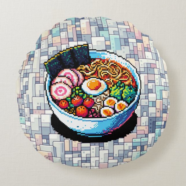 Coussins Ronds Nouilles Pixel Art Ramen (Devant)
