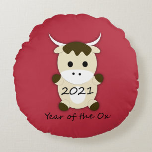 Coussins Ronds Nouvel An chinois 2021 Année du boeuf