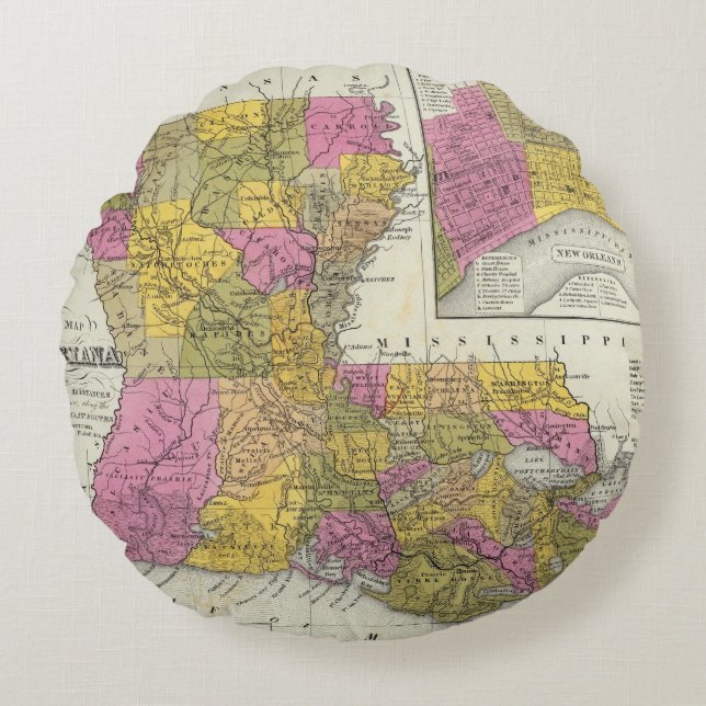 Coussins Ronds Nouvelle carte de la Louisiane 3 (Devant)