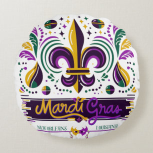 Coussins Ronds Nouvelle-Orléans Mardi Gras jaune violet vert