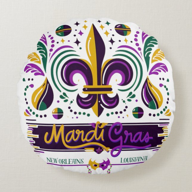 Coussins Ronds Nouvelle-Orléans Mardi Gras jaune violet vert (Devant)