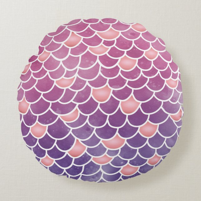 Coussins Ronds Novelty Mermaid Tail Scallop rose & violetTexté (Devant)