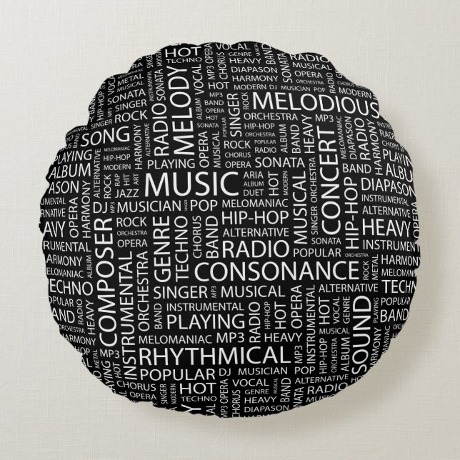 Coussins Ronds Nuage de mot de motif de MUSIQUE (Devant)