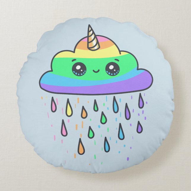 Coussins Ronds Nuage d'Unicorne arc-en-ciel (Devant)