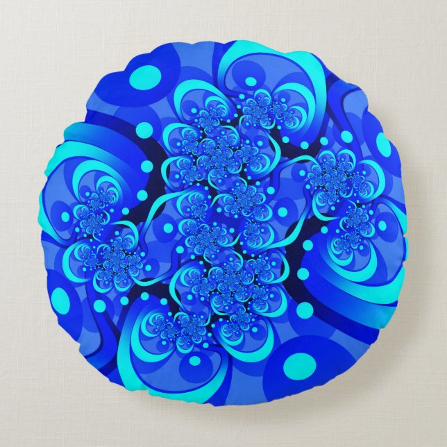 Coussins Ronds Nuances de bleu moderne art fractal Abstrait (Devant)