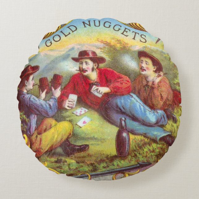 Coussins Ronds Nuggets d'or Antique Étiquette Cigar (Devant)