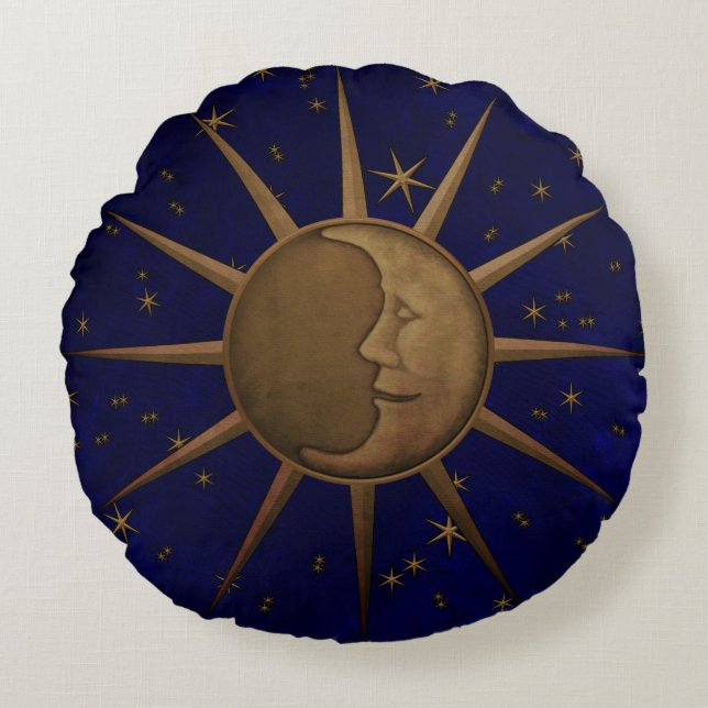 Coussins Ronds Nuit étoilée de lune céleste de Sun (Devant)