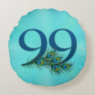 Coussins Ronds Numéro de 99e anniversaire à plume de paon