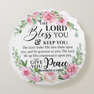 Coussins Ronds Numéros 6:24-26 Le Seigneur vous bénisse Rose de l