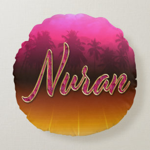 Coussins Ronds Nuran prénom nom oreiller rose doré
