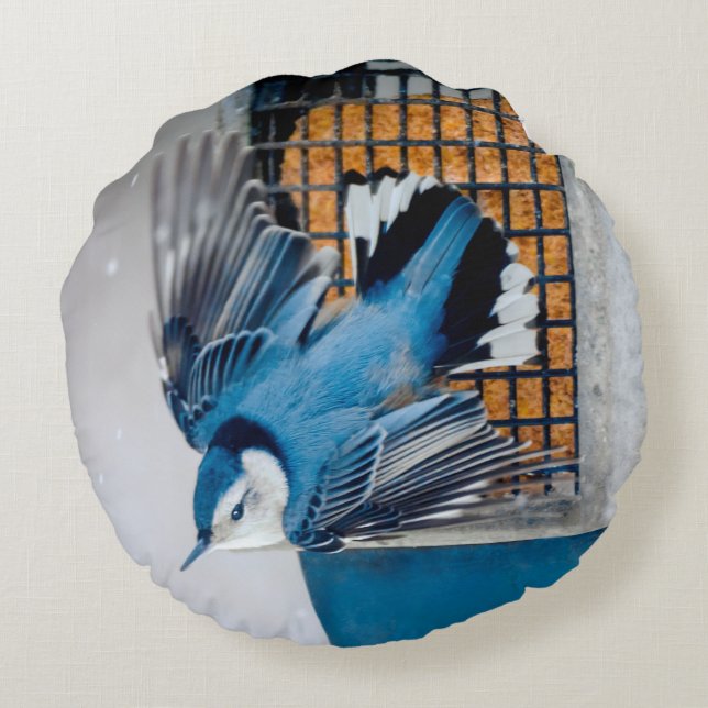 Coussins Ronds Nuthatch à poitrine blanche en neige - Photo origi (Dos)