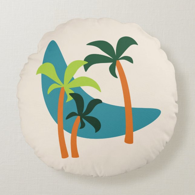 Coussins Ronds Oasis moderne de palmiers du milieu du siècle (Devant)