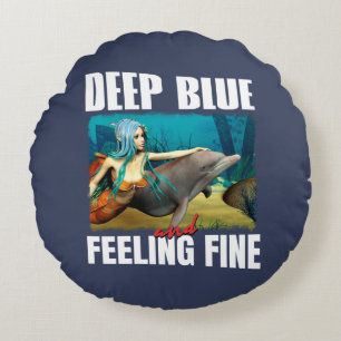 Coussins Ronds Océan Bleu Sentimental Art Mermaid Dauphin